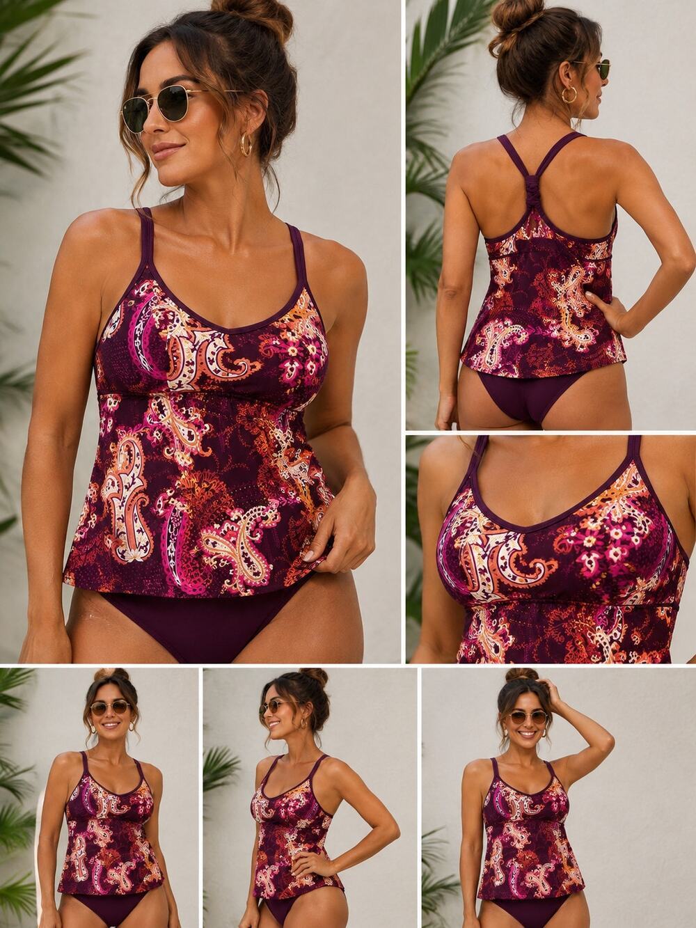 Athleta Paisley Print Racerback Tankini Swim Top Women's Small Built-In Bra